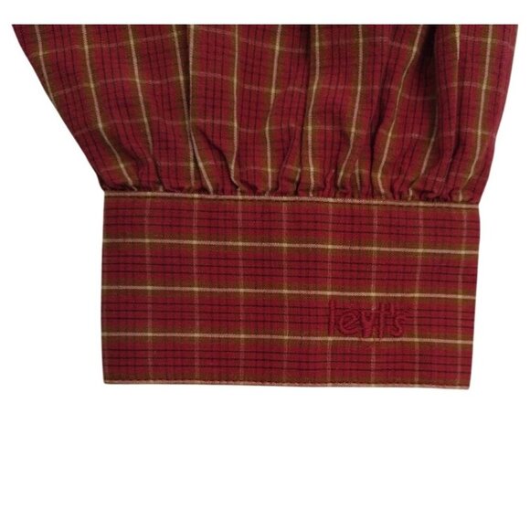 Levi's red plaid blouse, slim fit, long puffed sleeves, Size S, NWT - Picture 8 of 11
